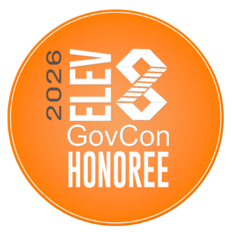 Orange circle with text that says 2026 Elev8 Gov Con Honoree